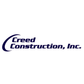 Logo for Creed Construction, Inc. with text in dark blue on a white background.