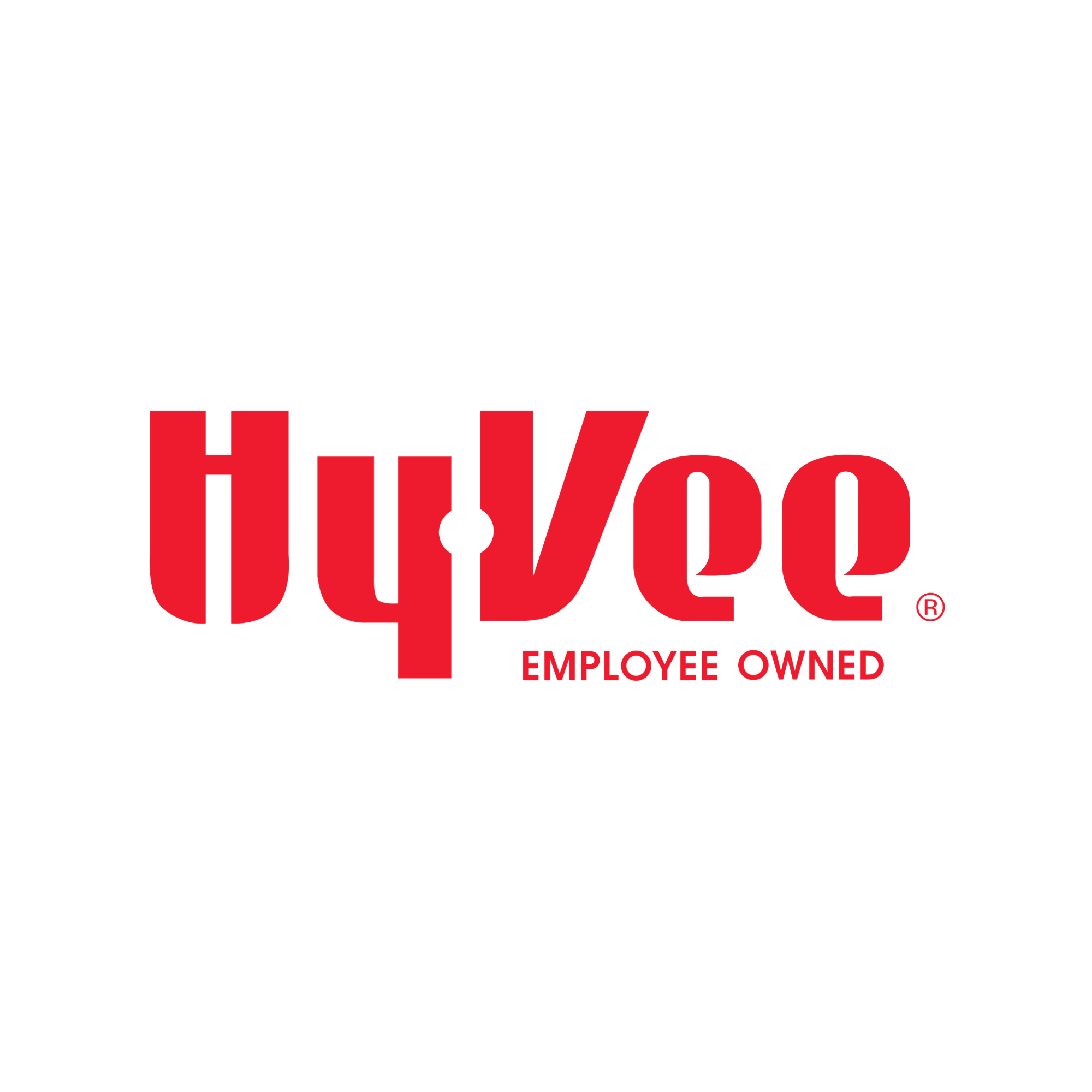 Red and white Hy-Vee logo with the words 