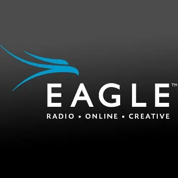 Eagle Radio logo with a stylized eagle head and the words 'EAGLE RADIO ONLINE CREATIVE' on a dark background.
