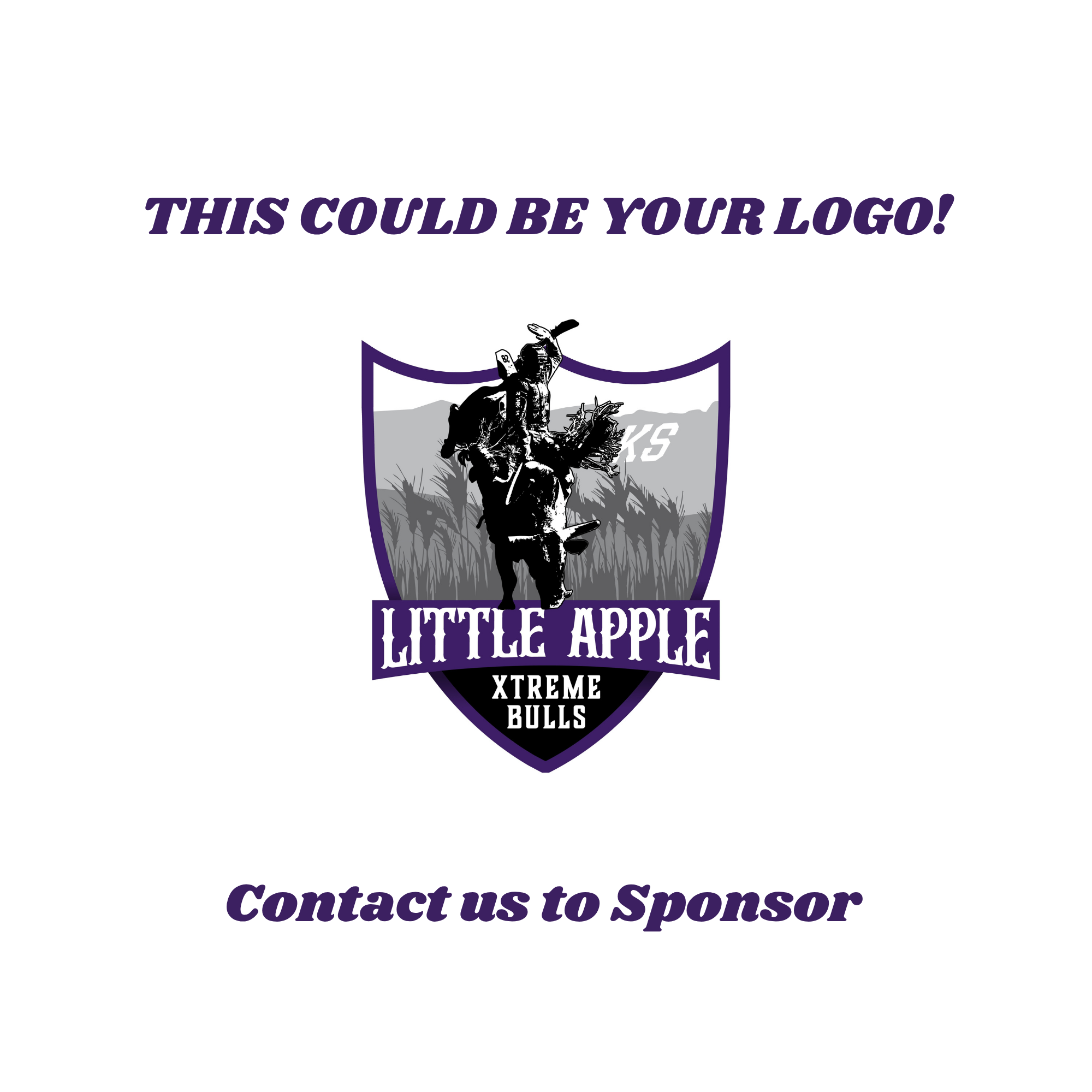 A promotional graphic for a Little Apple XTREME Bulls contact sponsorship opportunity, featuring the team logo and encouraging sponsorship contact.