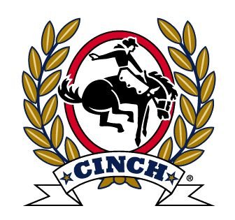Logo with a goat playing a guitar, encircled by a red outline, surrounded by gold laurel leaves, with a blue banner that reads 'CINCH' at the bottom.