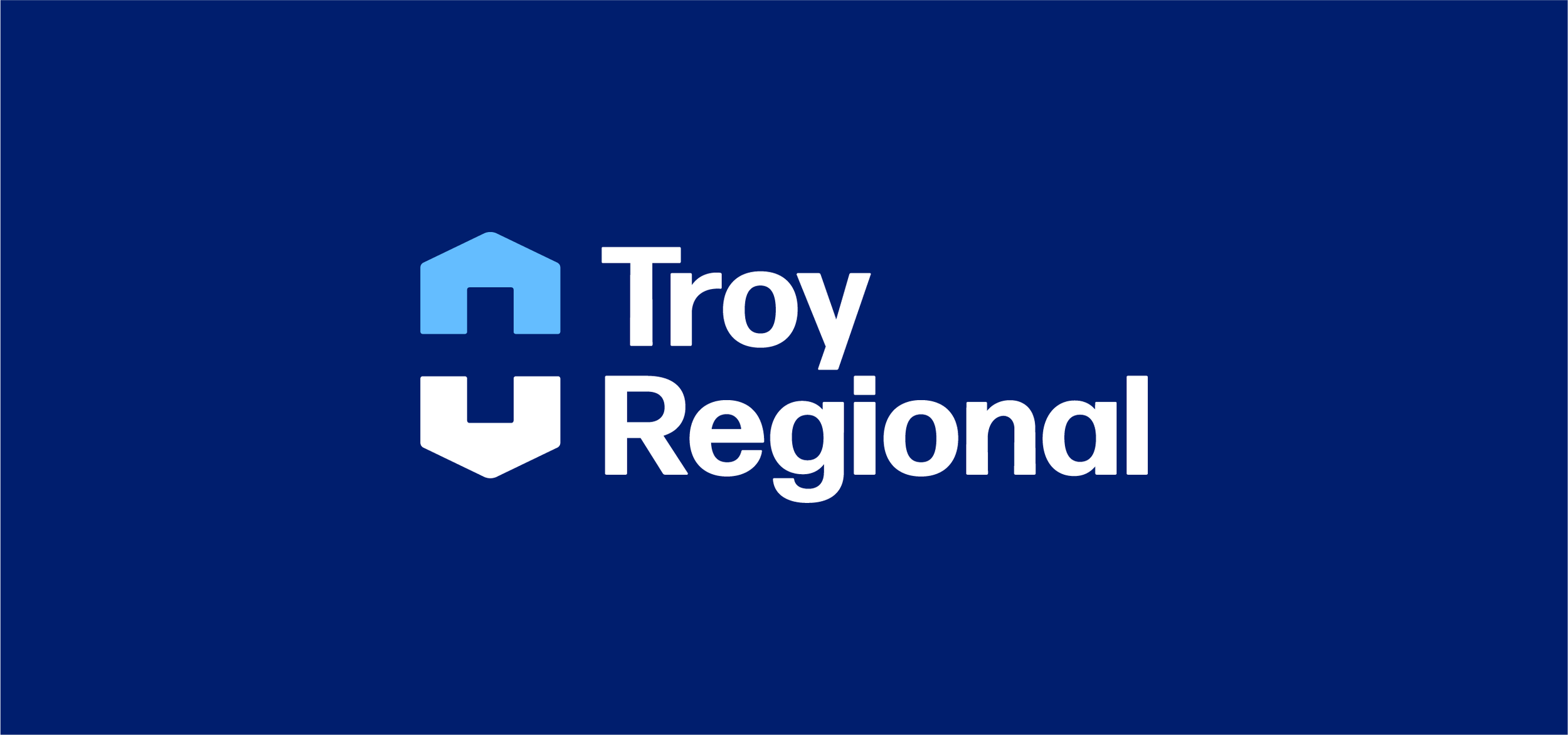 Troy Regional logo with a blue background, featuring a stylized house icon and white text reading 'Troy Regional'.