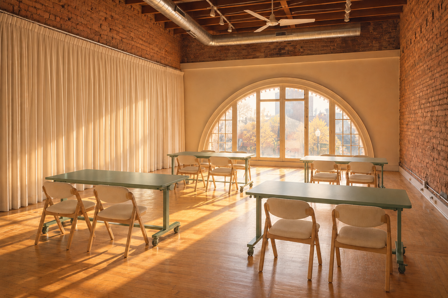 Sunlit studio with ivory pleated curtains.png