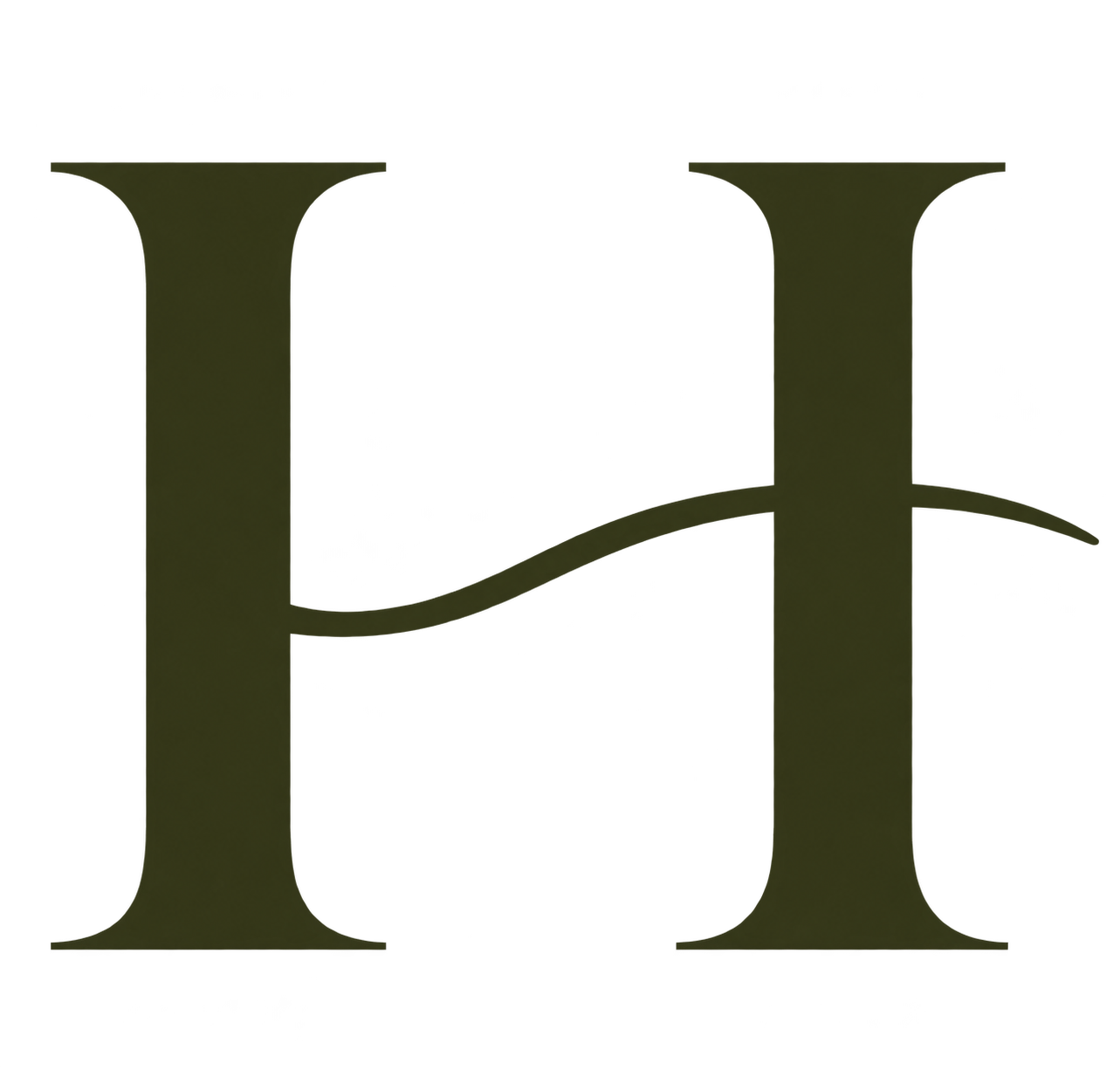 Large, stylized letter H in dark green with a curved underline.