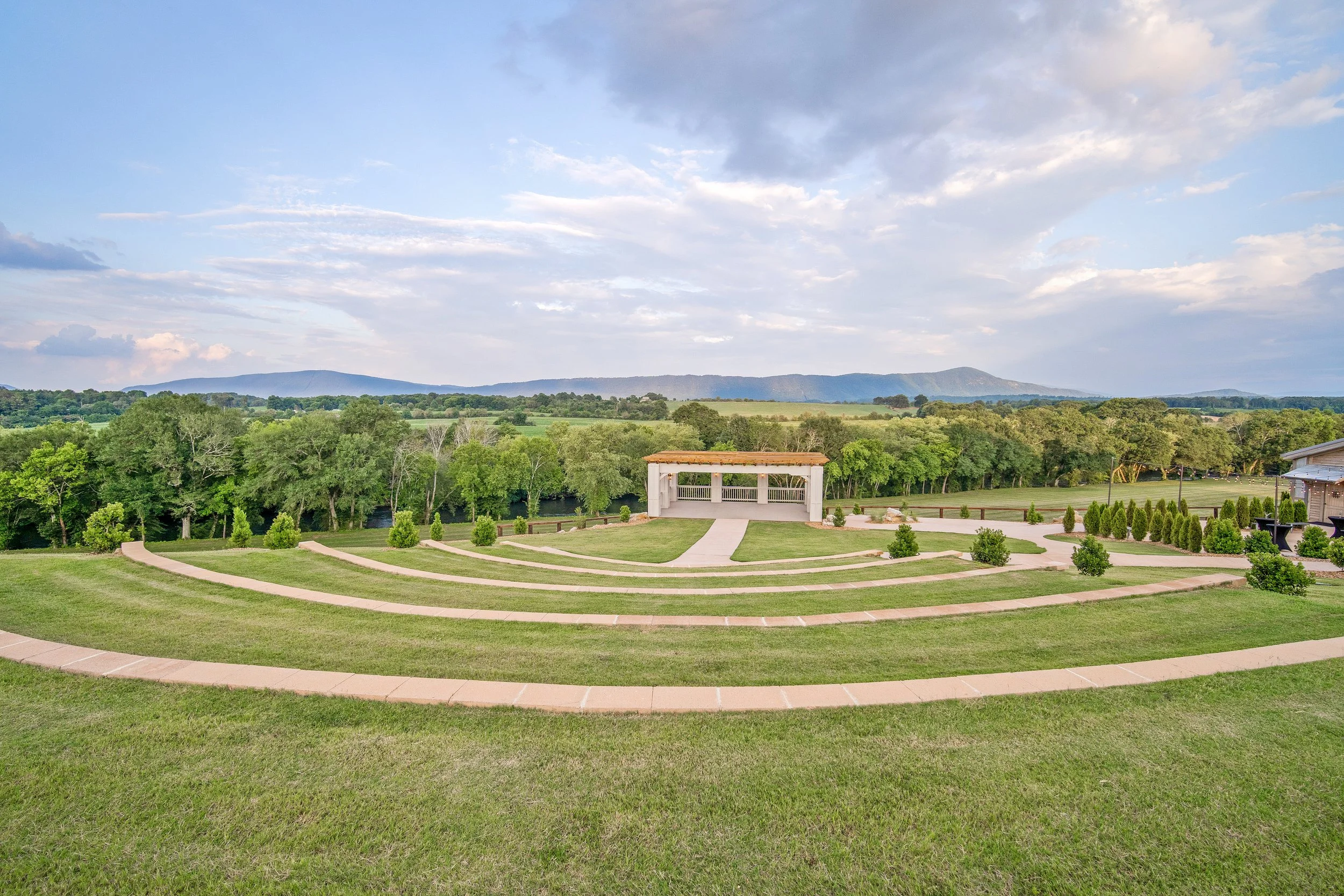 The Riverfront Amphitheater of the Ocoee River Estate features a wonderful place to gather and listen to music