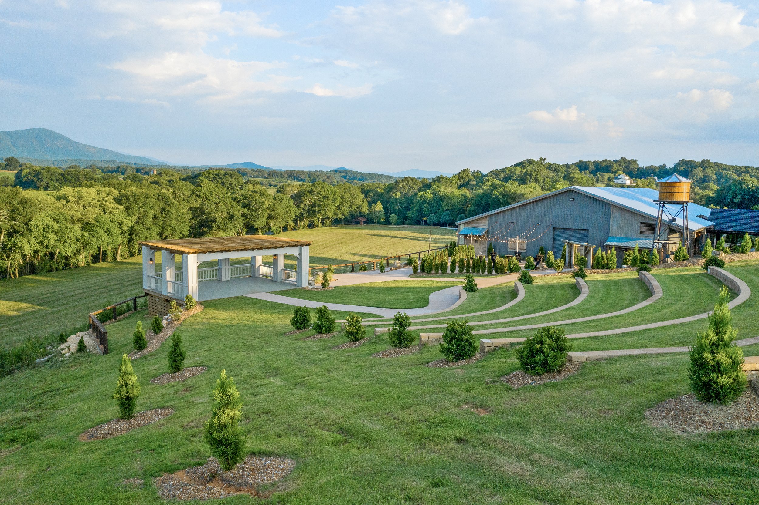 The Riverfront Amphitheater features stunning river and mountain views, the perfect place for private concerts and events