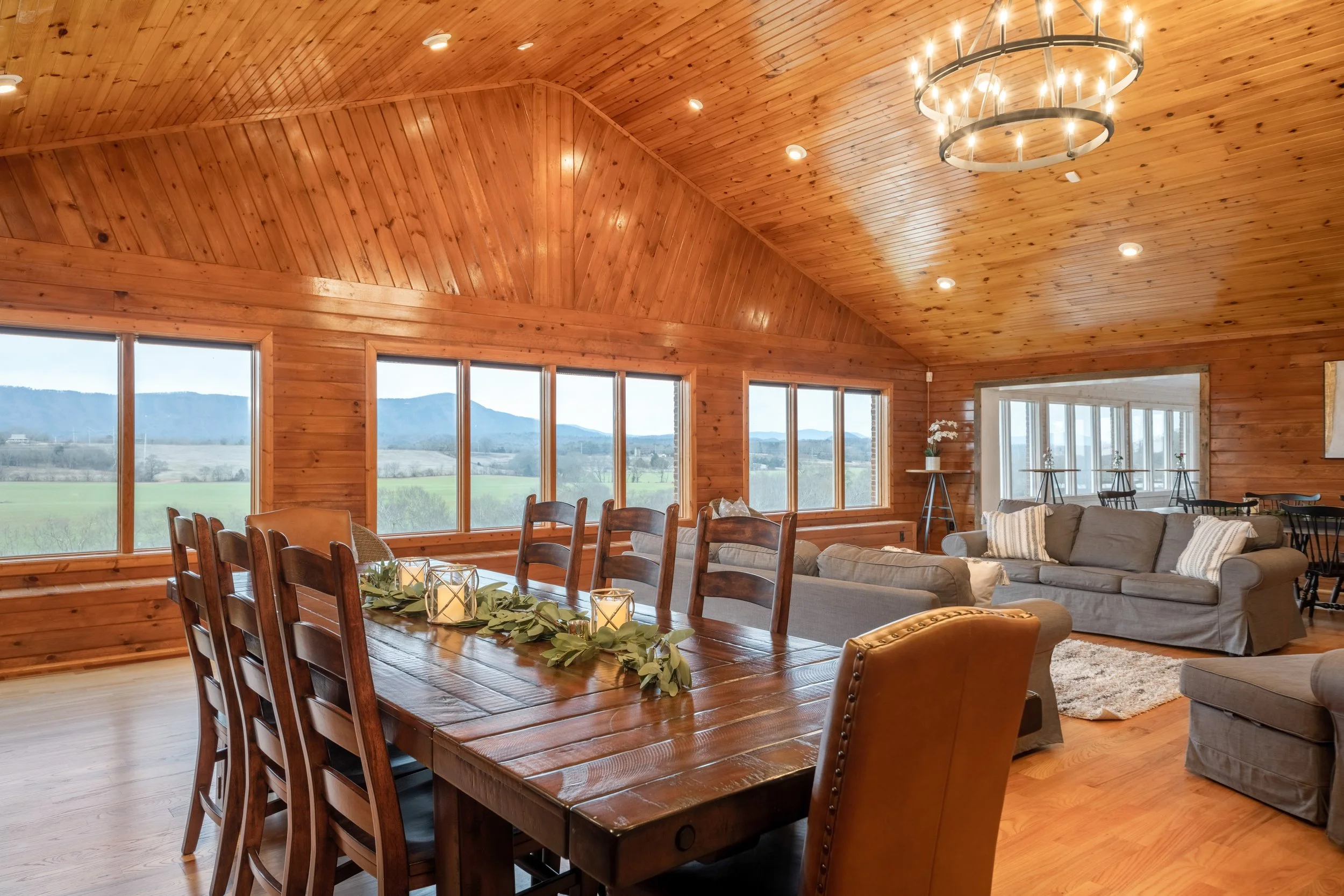 Main living area with expansive Ocoee River and mountain views at the main residence at Ocoee River Estate