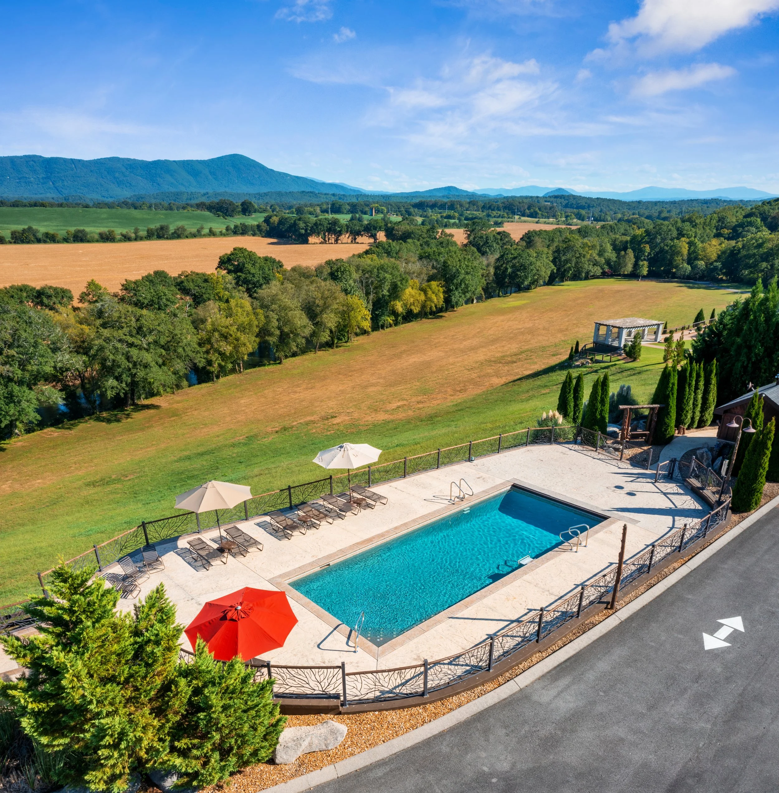 Luxury pool at the Ocoee River Estate, overlooking the Ocoee River