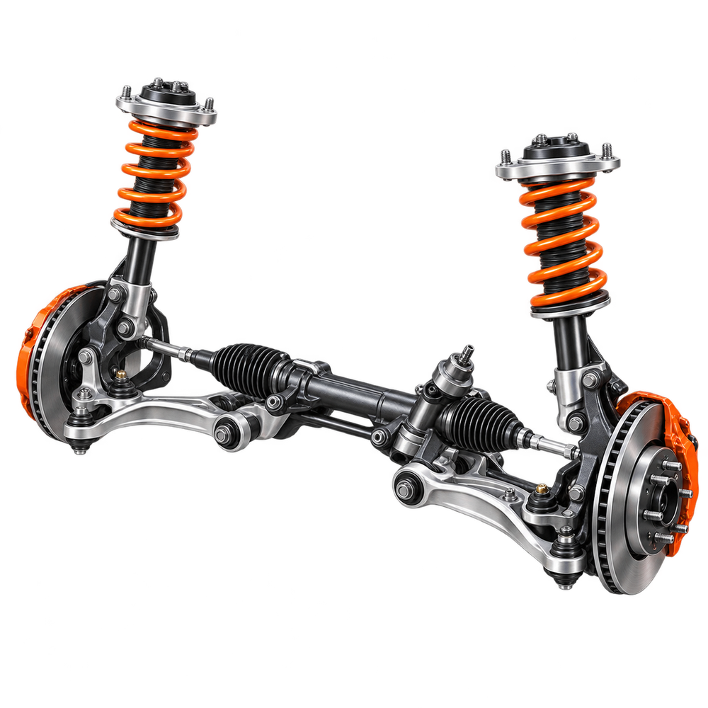 Illustration of suspension struts and steering components