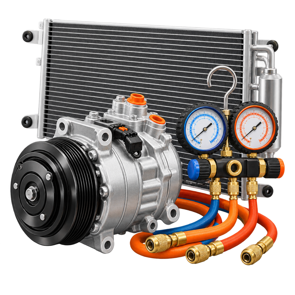 Illustration of automotive heat-exchange and air-conditioning components