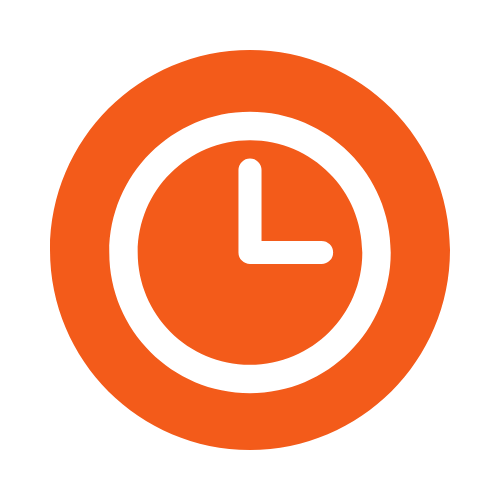 Orange clock icon with black hands pointing to 3 o'clock.