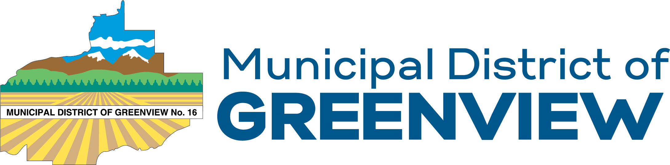 Municipal District of Greenview No. 16 logo featuring Alberta landscape imagery and blue text