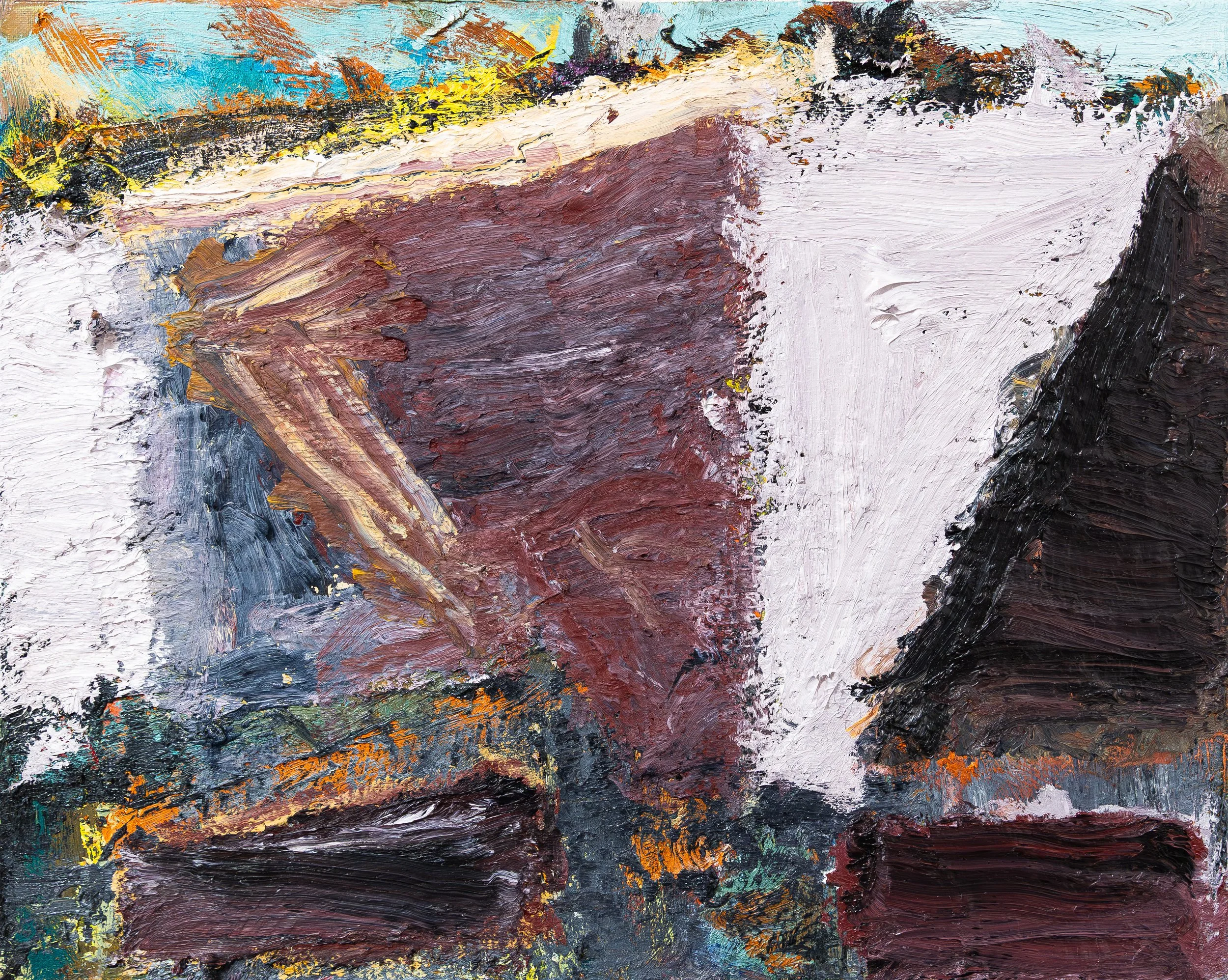 Jaywalking Sydenham, 2024-25. Oil and wax on canvas, 40 x 50cm (private collection)