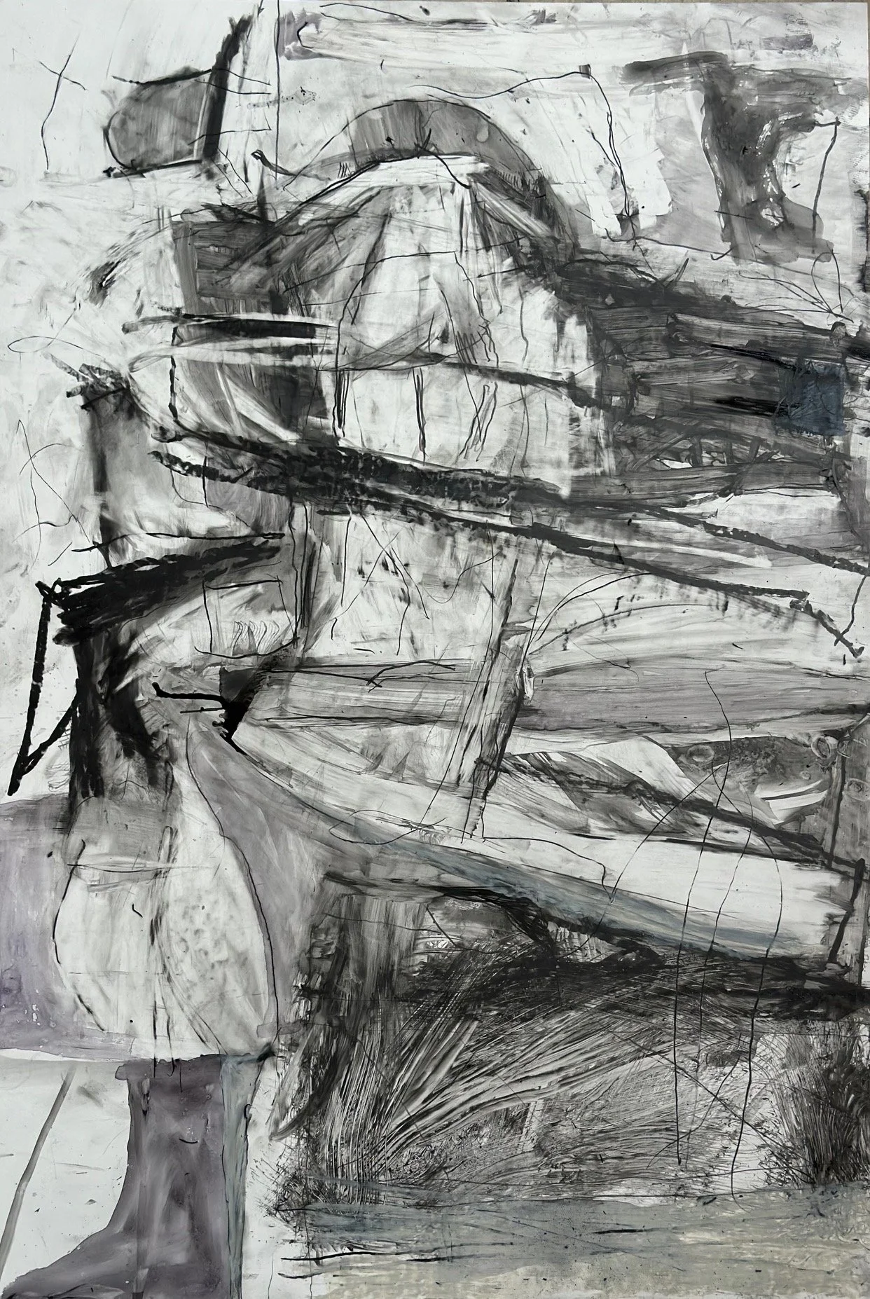 Roller Coaster / Legs, 2026. Graphite and water soluble graphite on yupo paper, 93 x 63cm