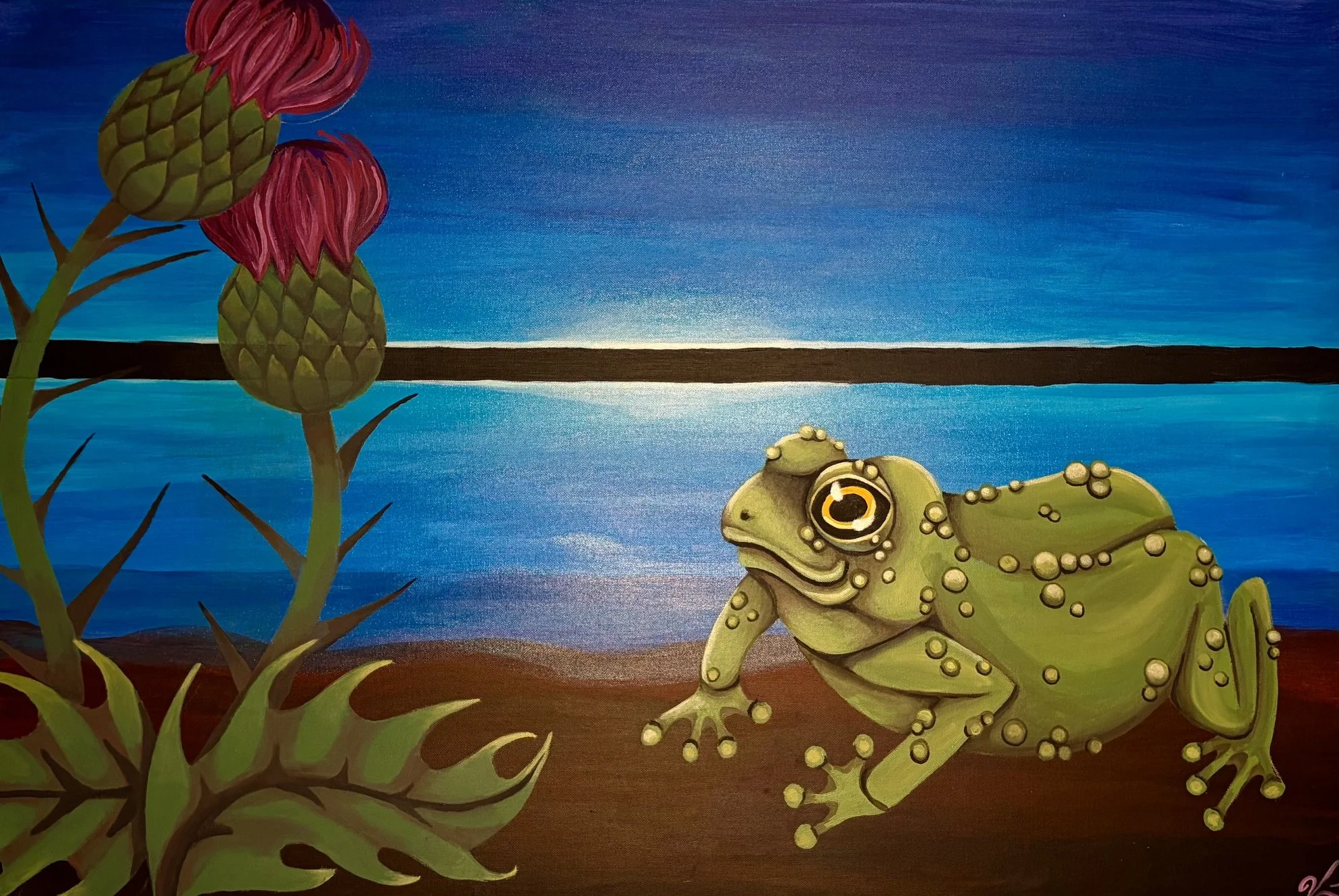 Crapaud|
31 x 47 pouces|
Acrylique sur toile|
2025|
Disponible