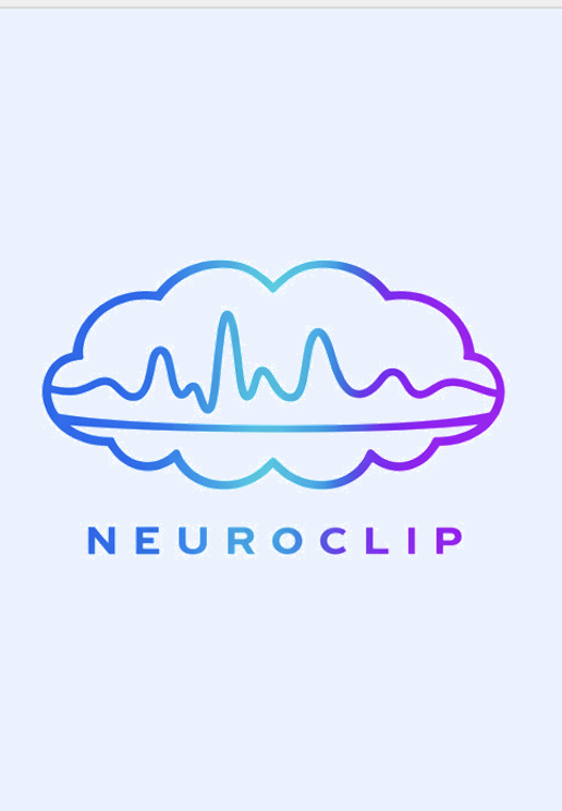 Logo of NeuroClip with a stylized brain outline and an EEG line, in blue and purple gradients.