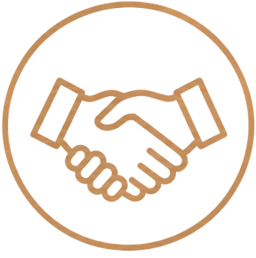 Outlined handshake icon inside a circular border