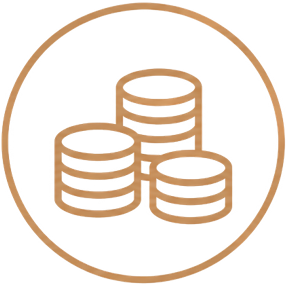 Stacked gold coins inside a circular outline