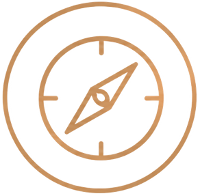 Compass icon with a four-point directional needle inside concentric circles
