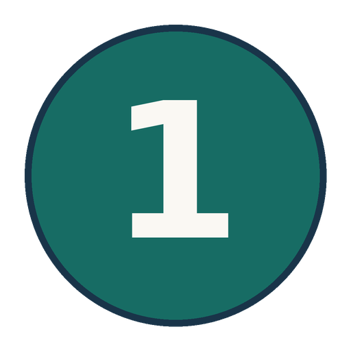 White number one inside a dark teal circular icon