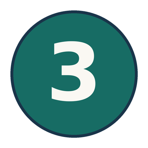White number 3 centered in a teal circular icon with a dark blue border
