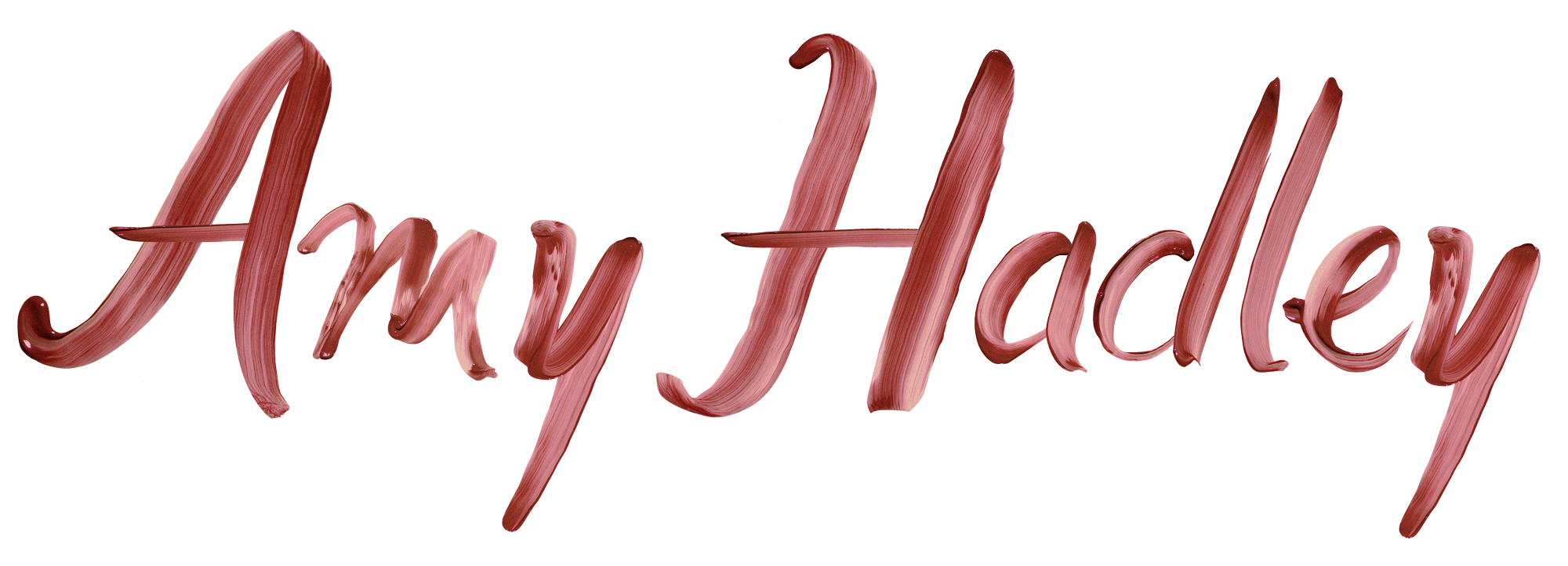 Text that says 'Amy Hadley' in hand-crafted text with a pink lipstick brushstroke.