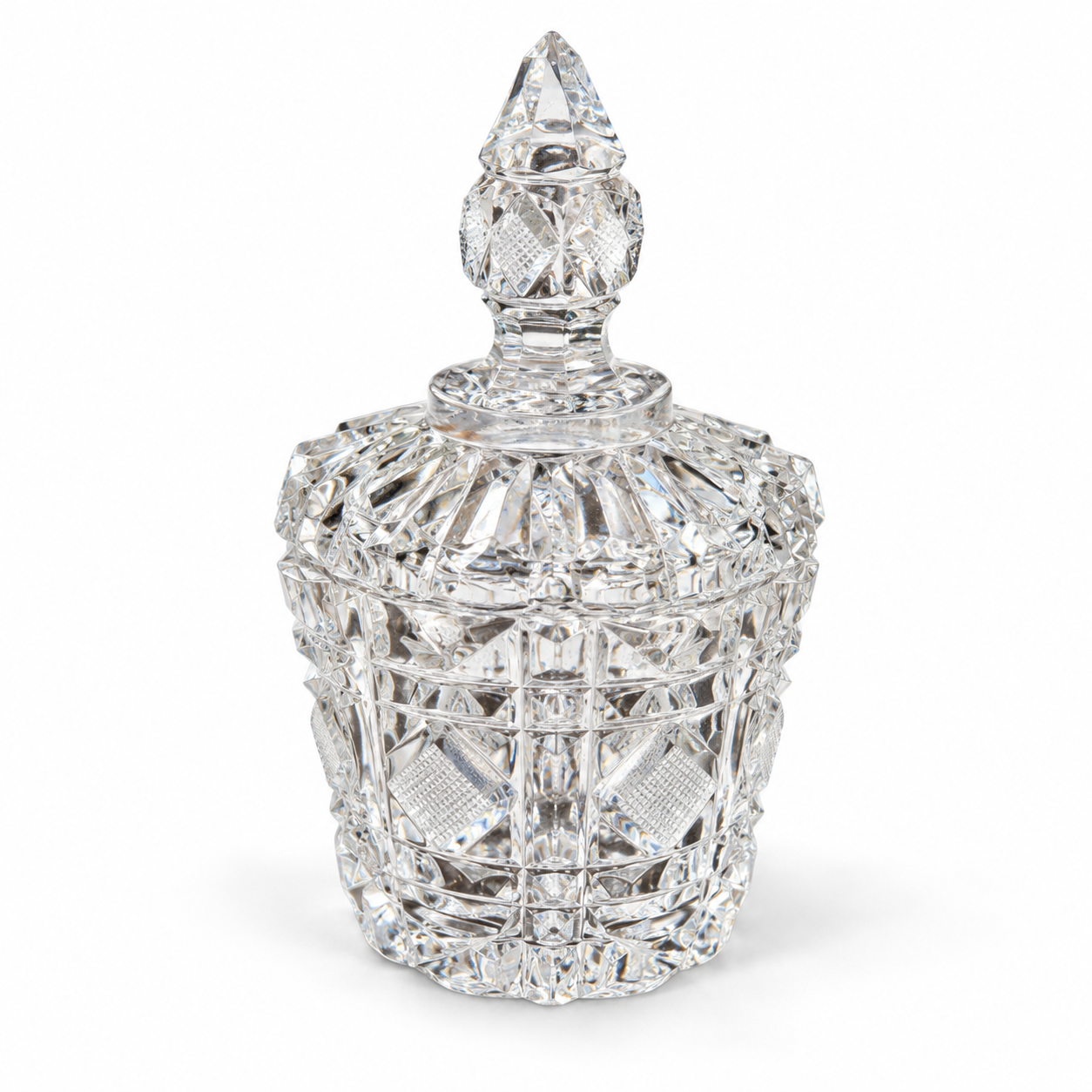 Vintage Cut Crystal Lidded Candy Jar with Starburst Base