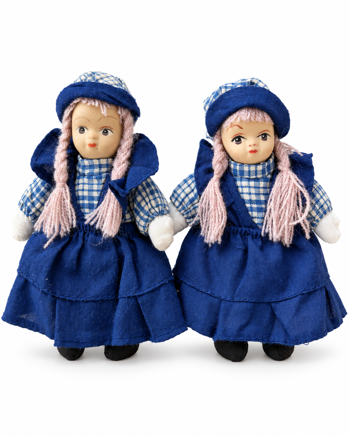 Blue Gingham Cloth Doll Pair