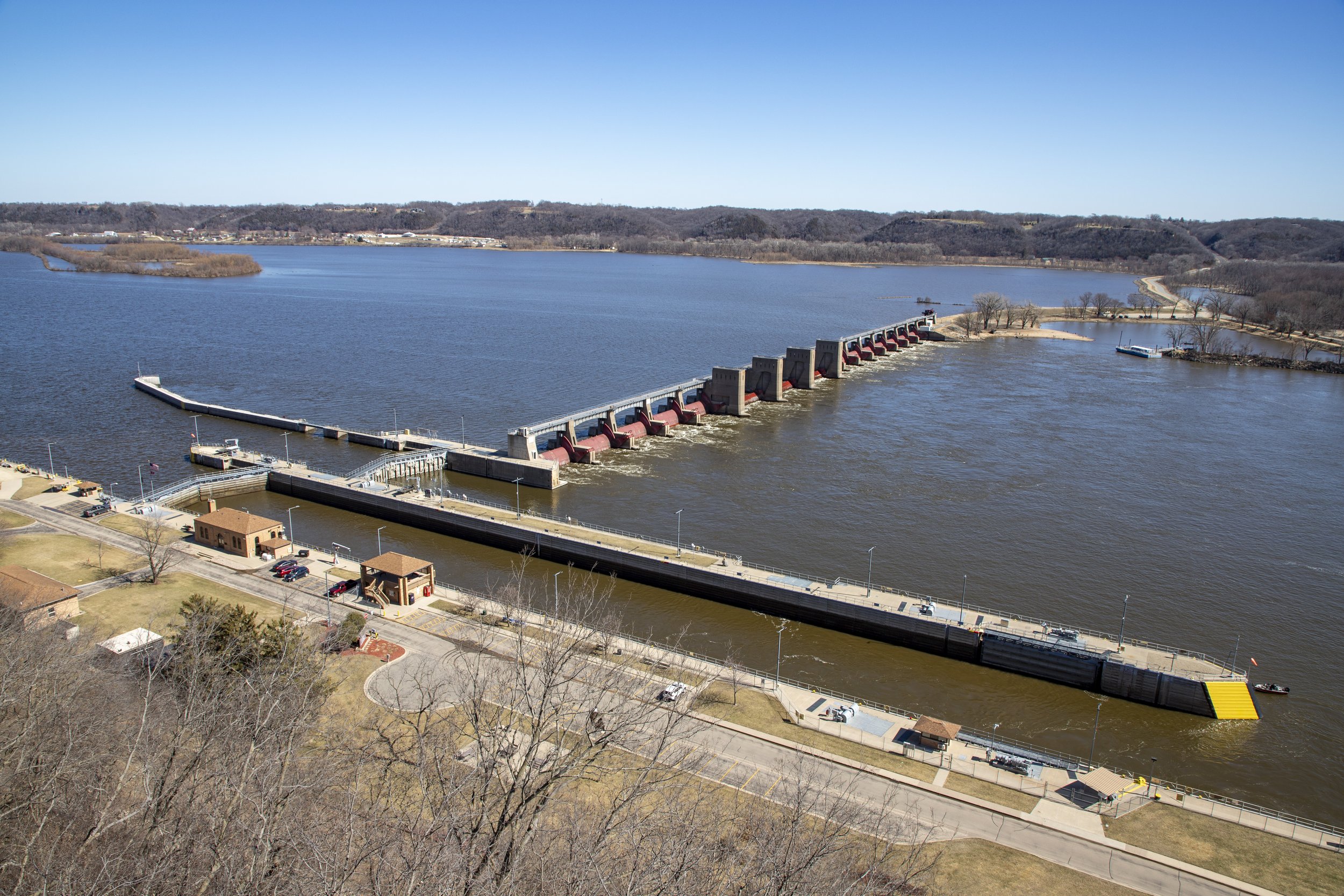The dam on the Mississippi River near Eagle Point Park helps manage water levels and navigation