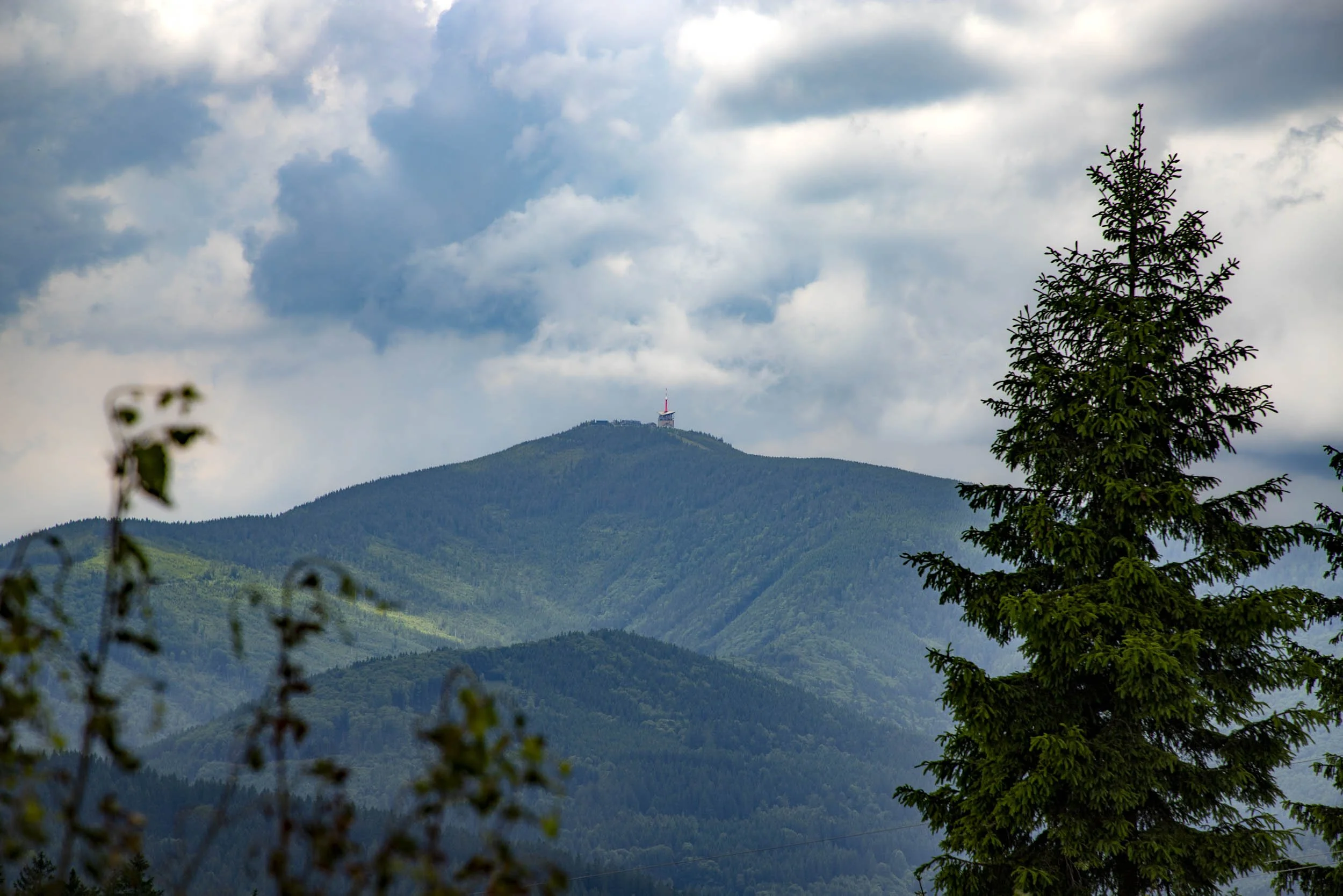 Lysa Hora, tallest hill in Beskydy Mountains. View from the trail to Švarná Hanka
