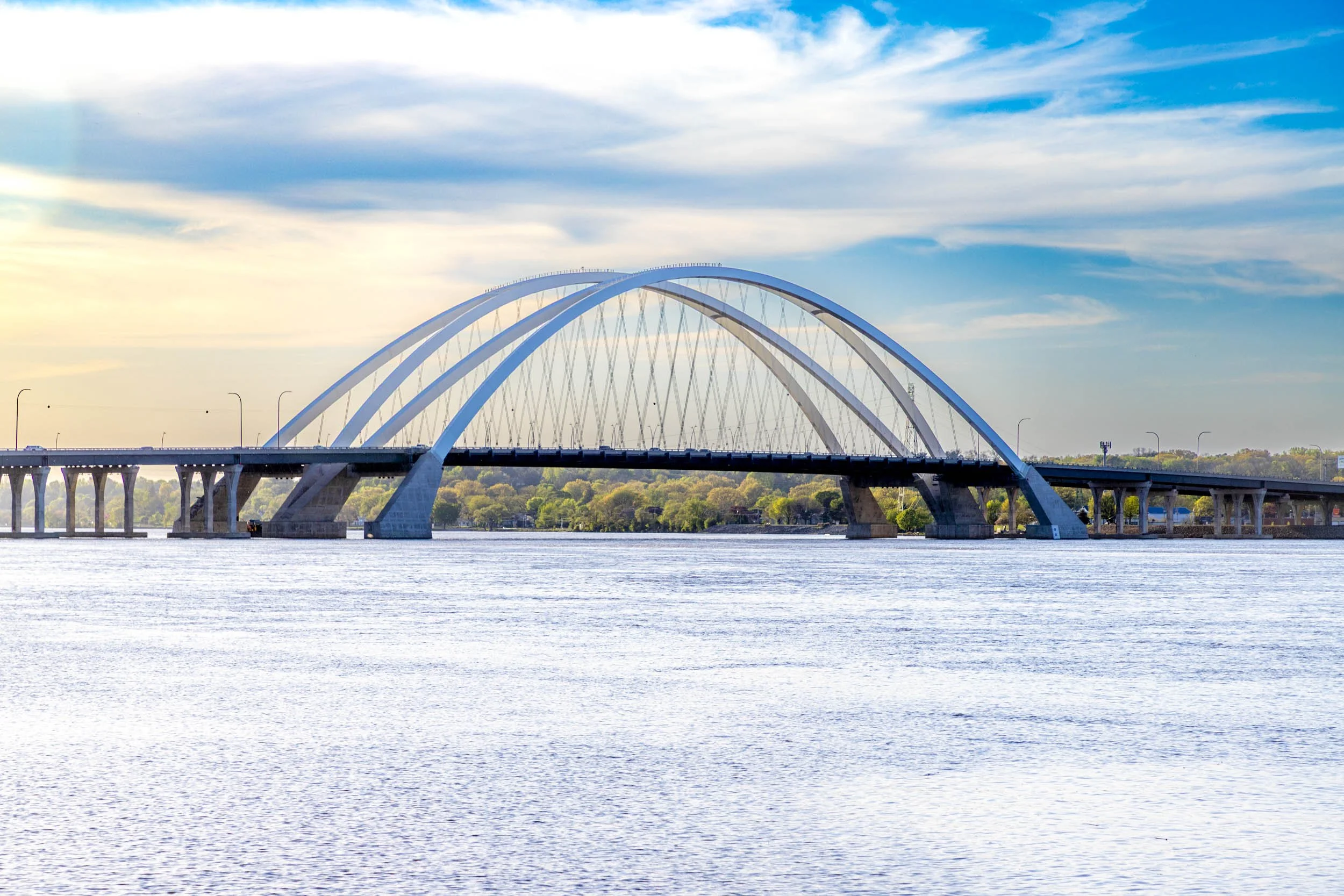 The Mississippi River Bridge right before sunset.