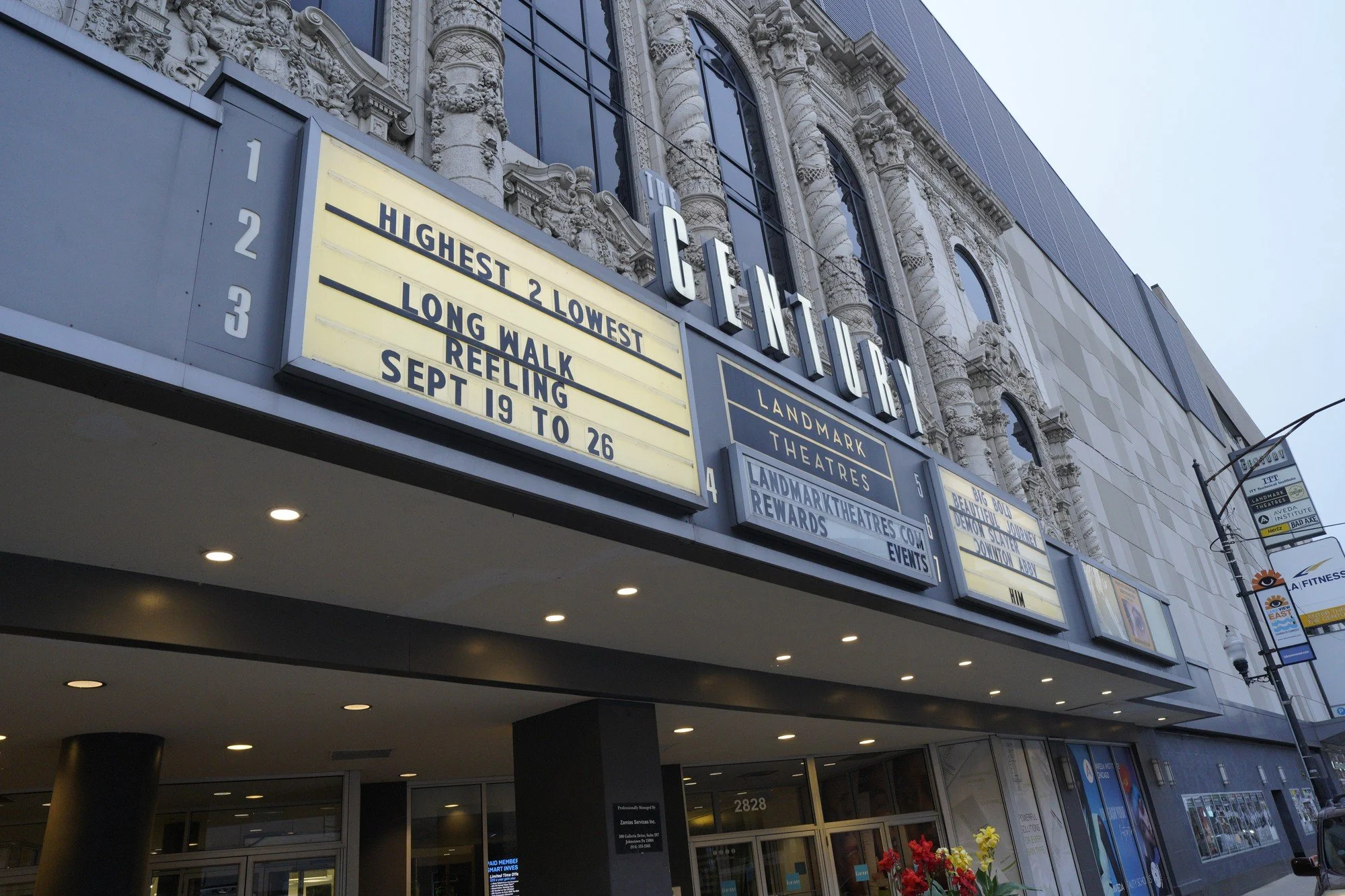 The Century Centre Cinema marquee advertises Reeling above the theater entrance.