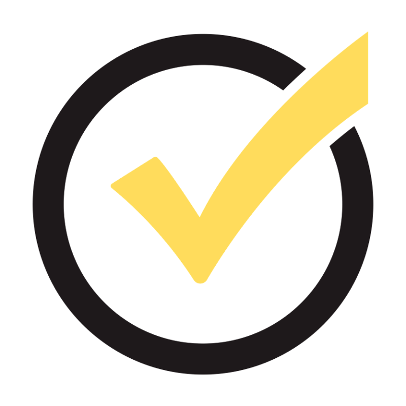 Yellow check mark inside a black circle, indicating approval or completion.