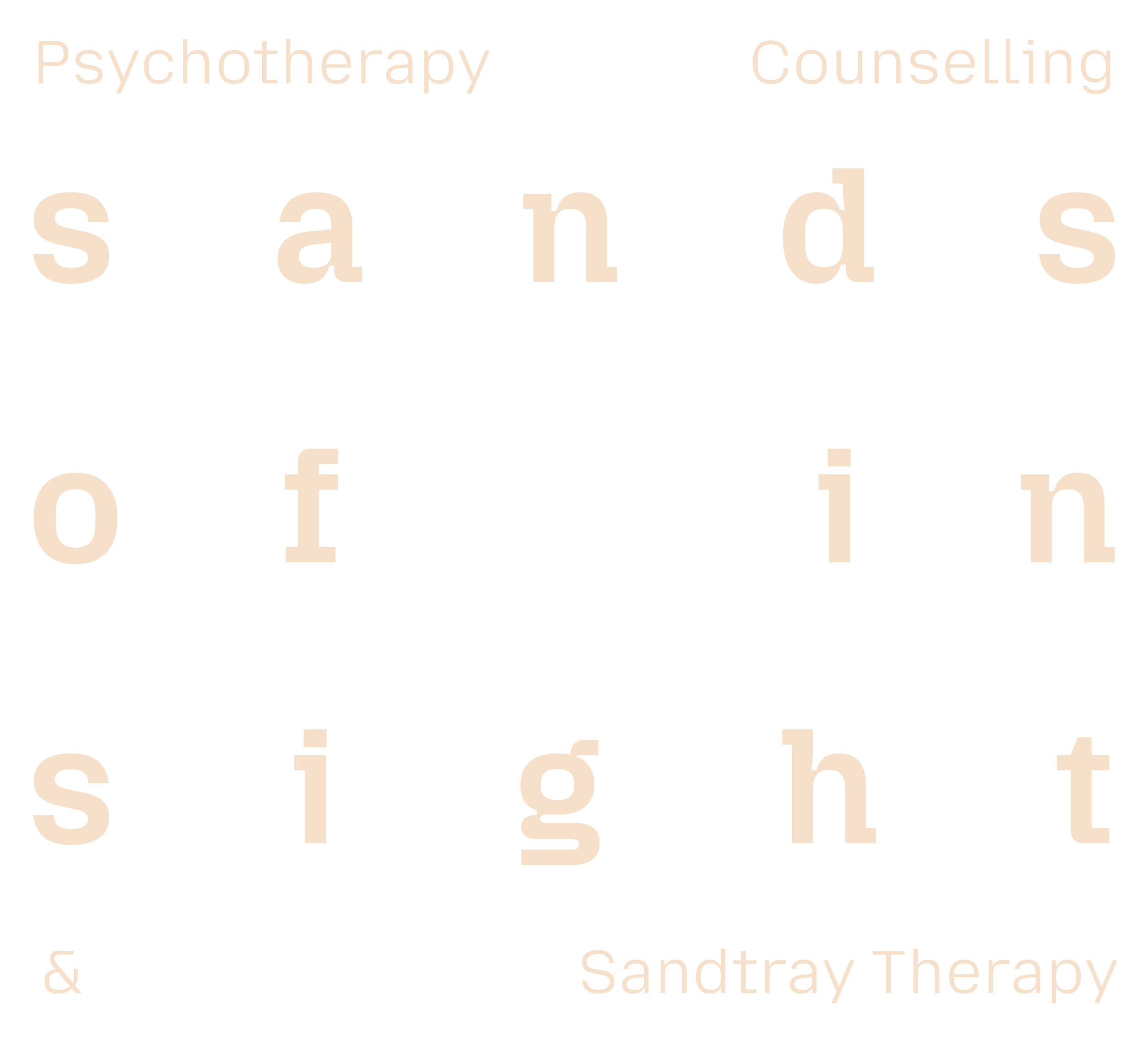 Words related to mental health and therapy, including 'Psychotherapy,' 'Counselling,' 'Sandtray Therapy,' and various partially visible words.