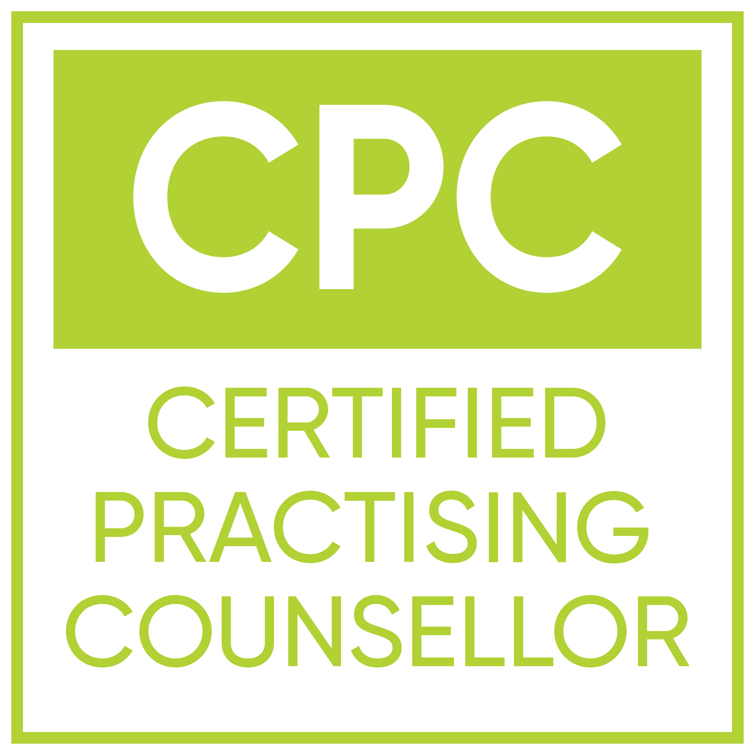 Green and white sticker with the words "Certified" and "Practicing" on it, indicating a professional qualification.