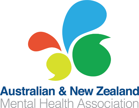 Logo of the Australian & New Zealand Mental Health Association featuring stylized colorful shapes and text.