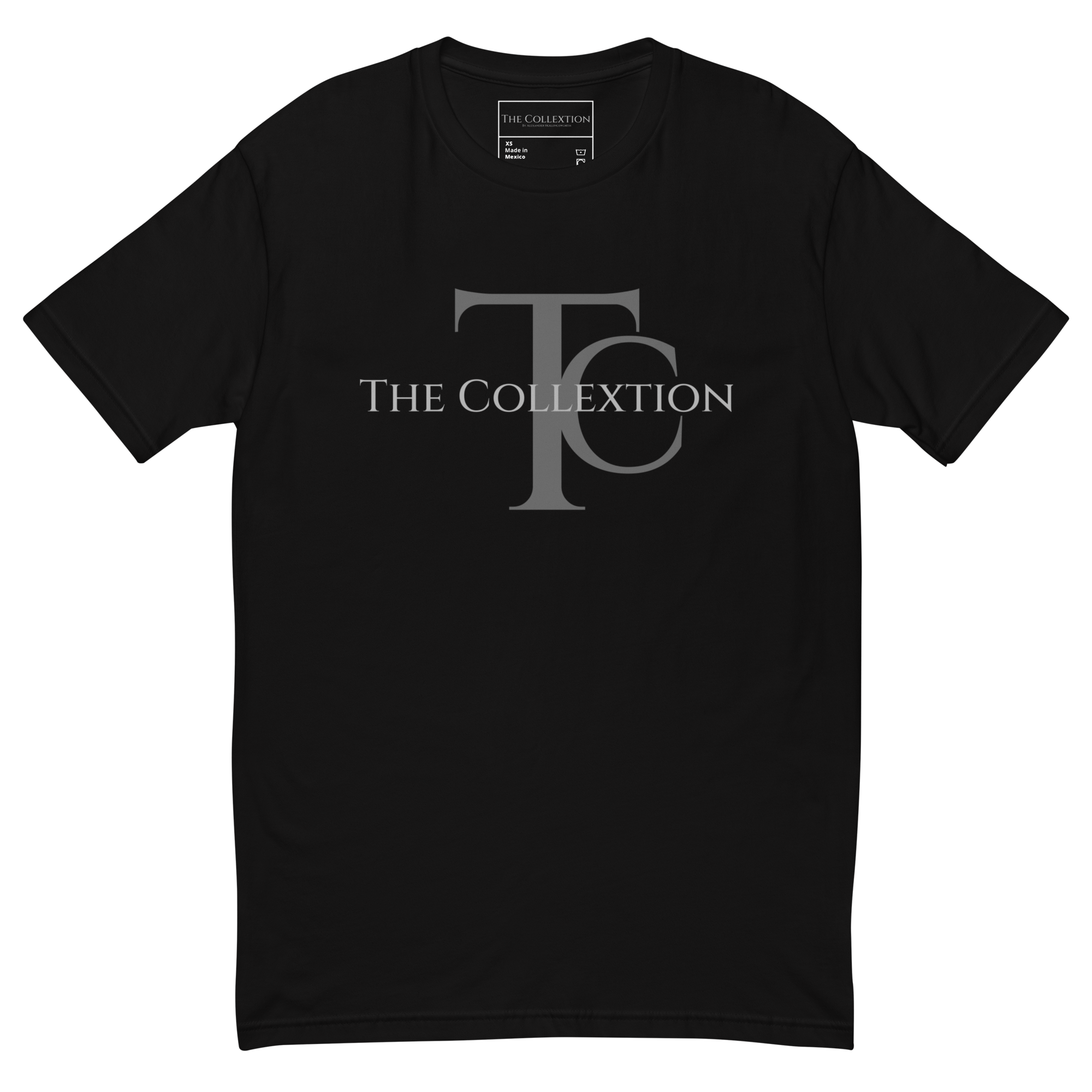 Black fitted T-shirt with The Collextion monogram.