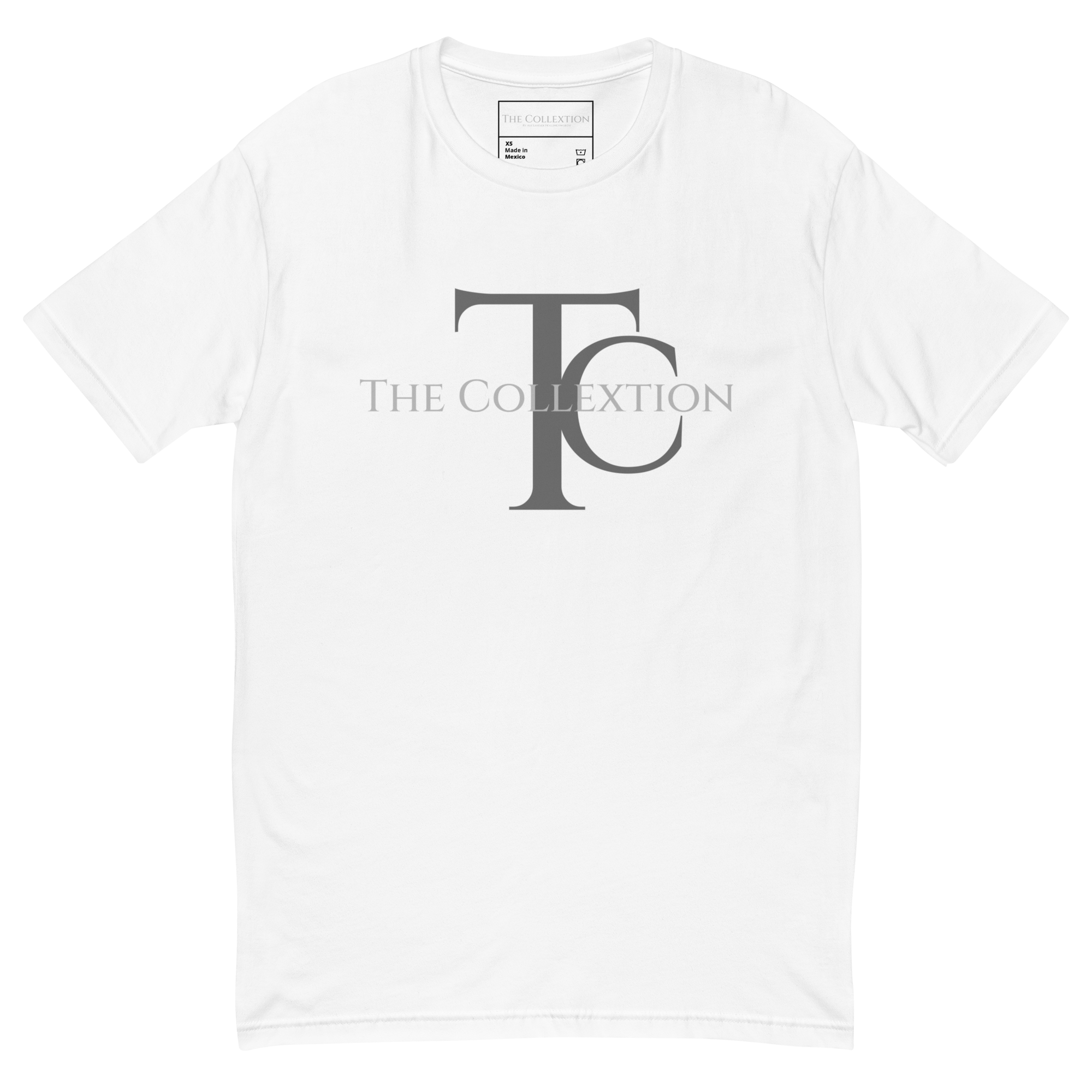 White fitted T-shirt with The Collextion monogram.