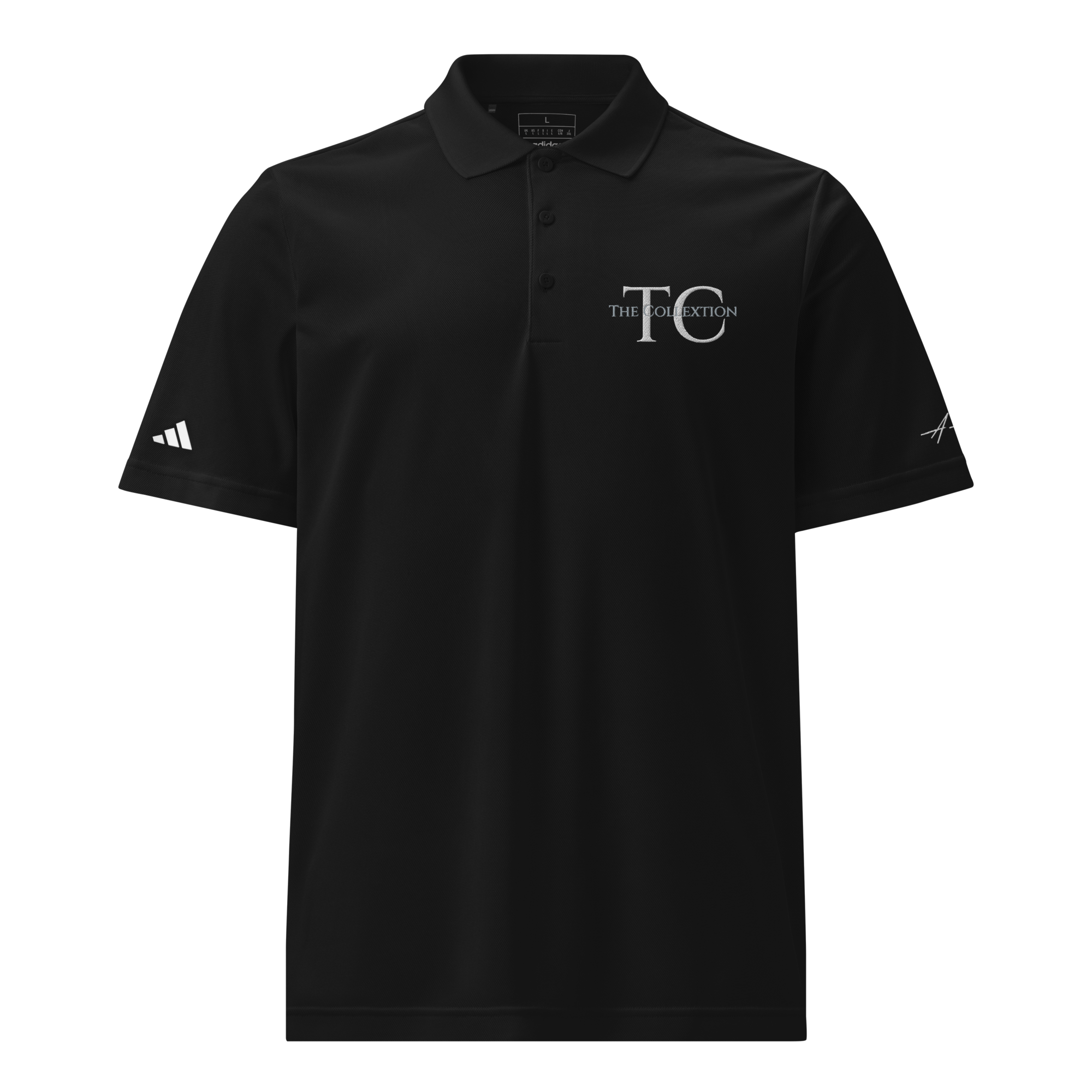 Black Adidas sports polo with The Collextion branding.