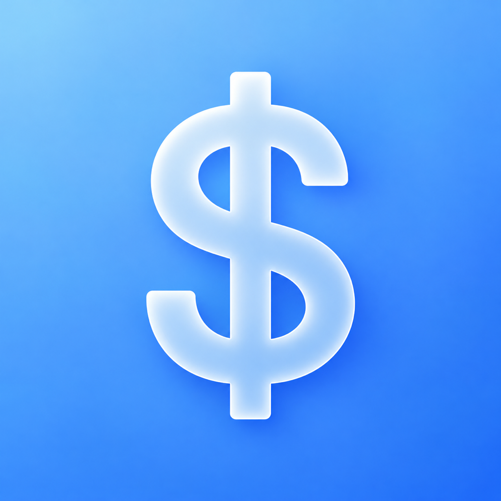 Balance app icon: a frosted white dollar sign on a blue gradient background.