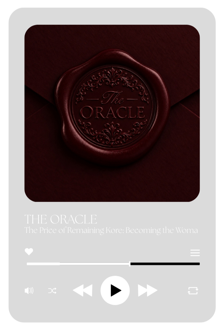 Close-up of a red wax seal embossed with the words "The Oracle" on a dark red background, appearing on a book cover or document.