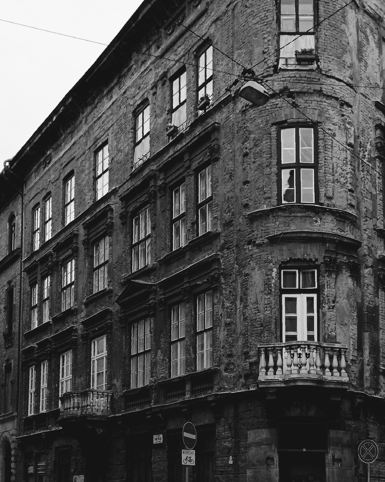 A creepy old brick building, urban decay.