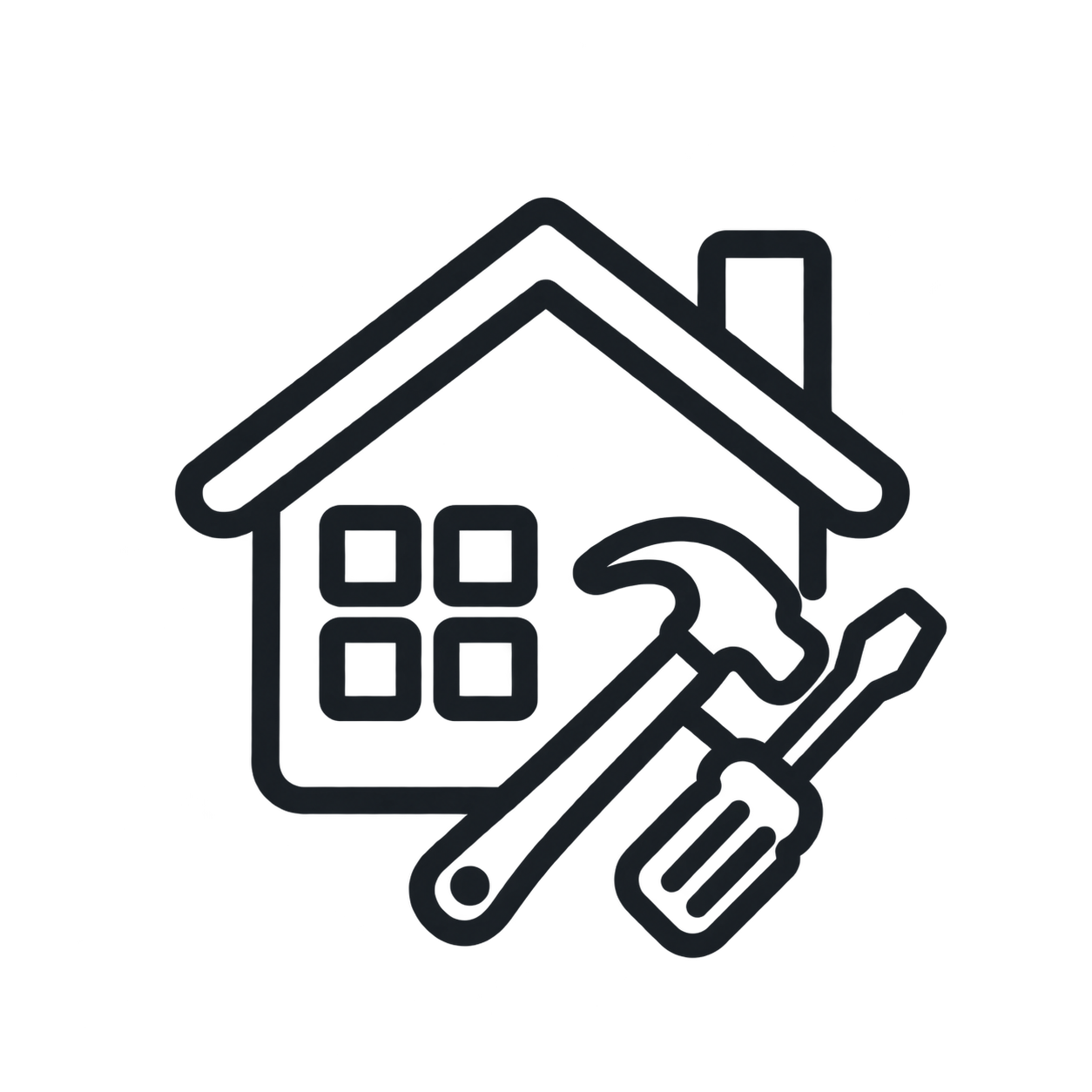 Outline icon of a house, screwdriver, and wrench.