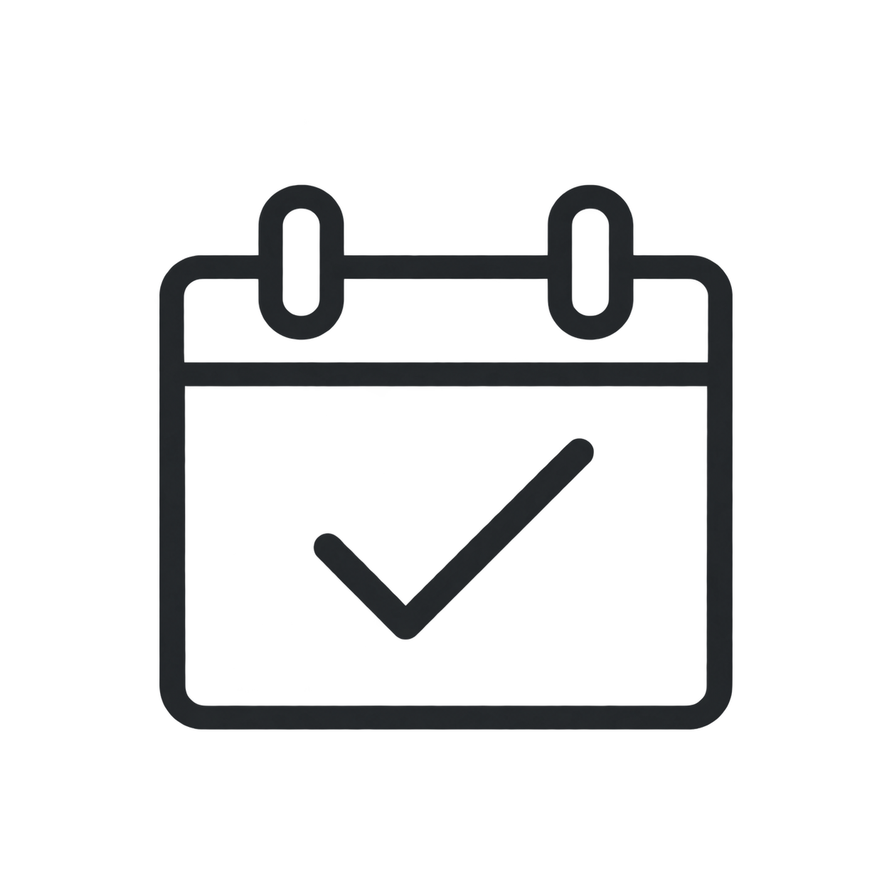 Calendar icon with a checkmark in the center.
