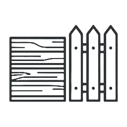 Outline of a stack of books or documents and a wooden picket fence.