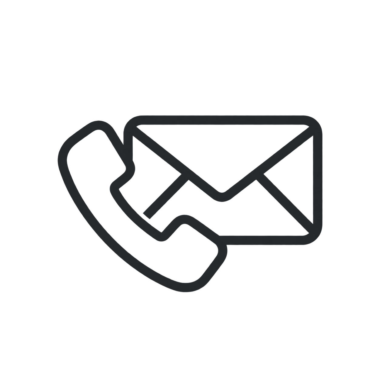 Icon of a telephone handset next to an envelope, representing contact or email communication.