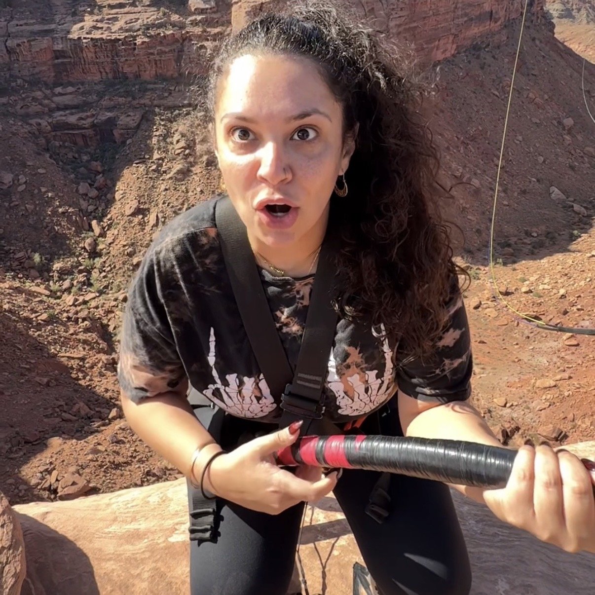 Moab Swingers rope swing, falling backwards off a chair