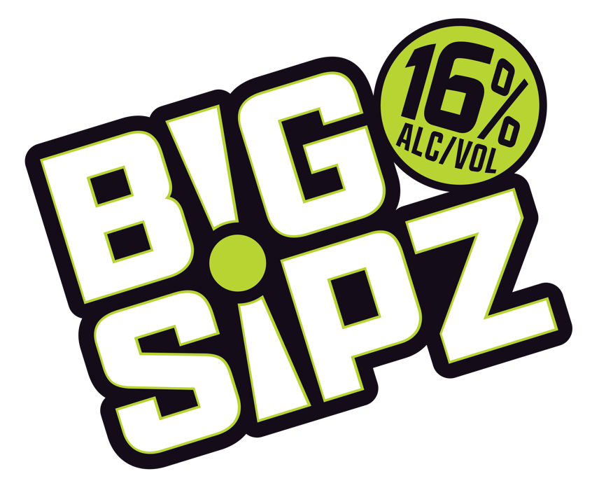 Big Sipz logo with bold white and green text and a green circle indicating 16% alcohol by volume.
