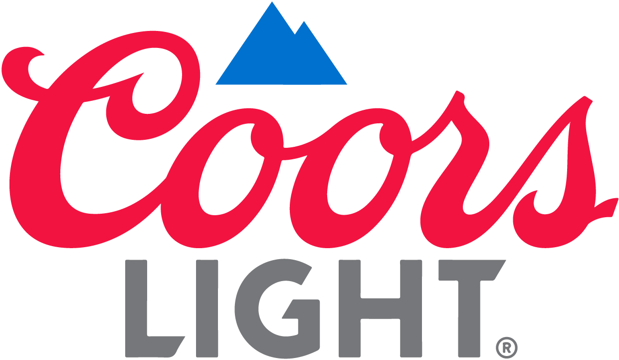 Coors Light logo with red cursive 'Coors' text, gray 'Light' text beneath, and a blue mountain graphic above the text.