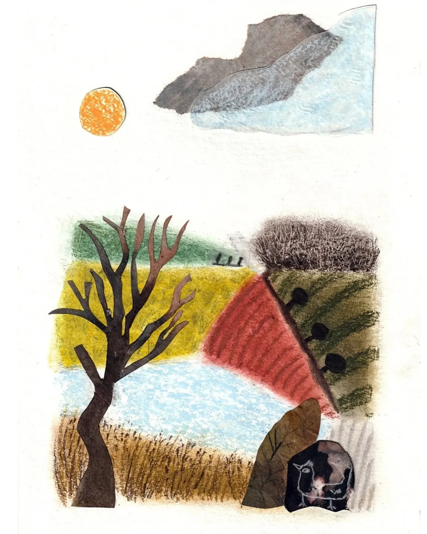 Digital vs. Analog ☀️ There&rsquo;s a fluorescent soul in this sun that the scanner just couldn't handle. Swipe to the end to see its real glow in the making-of video. Some colors are just meant to be experienced in person. ✨

#collageart #landscapei